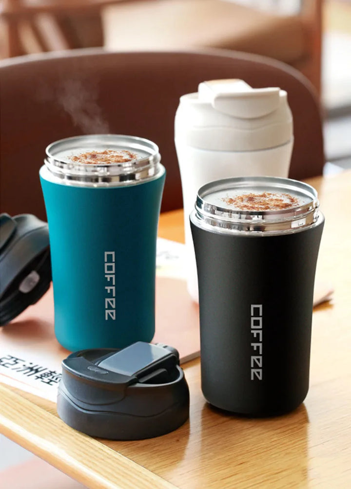 400ml Double Stainless Steel Coffee Thermos Mug With Straw Multifunctional Car Vacuum Flask Portable Travel Insulated Cup