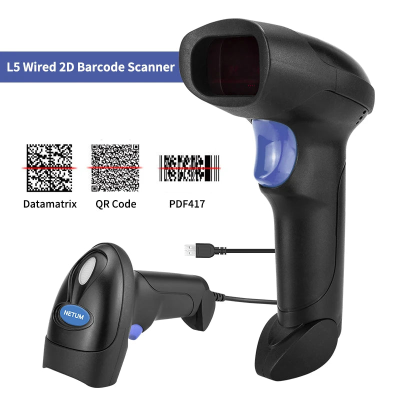NETUM L5 Wired 2D Barcode Scanner  and NT-1228BL Wireless Bluetooth 2D QR PDF417 Bar Code Reader for POS  Inventory
