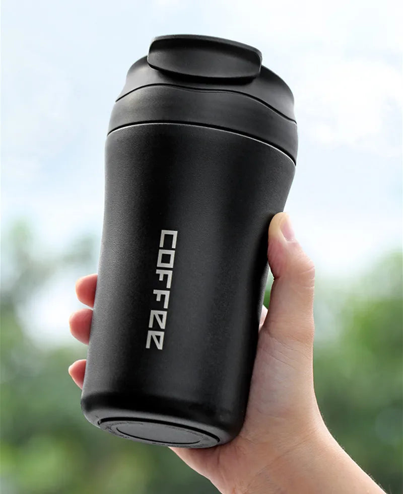 400ml Double Stainless Steel Coffee Thermos Mug With Straw Multifunctional Car Vacuum Flask Portable Travel Insulated Cup