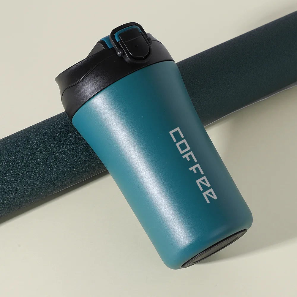 400ml Double Stainless Steel Coffee Thermos Mug With Straw Multifunctional Car Vacuum Flask Portable Travel Insulated Cup