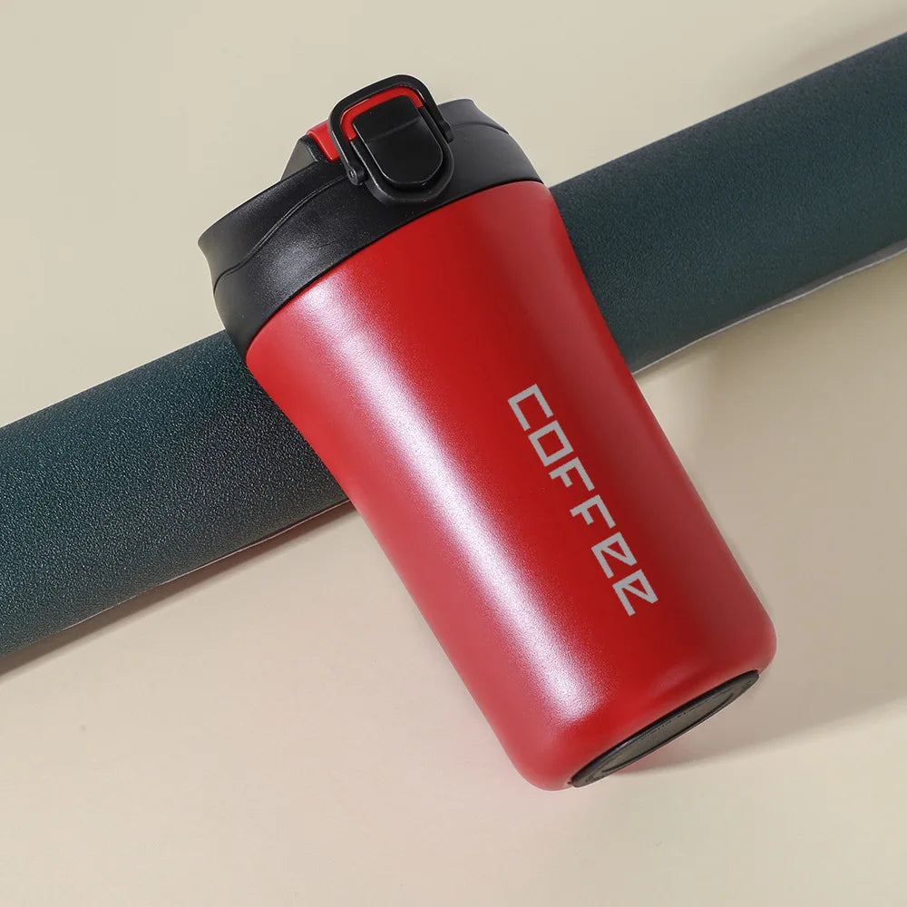 400ml Double Stainless Steel Coffee Thermos Mug With Straw Multifunctional Car Vacuum Flask Portable Travel Insulated Cup