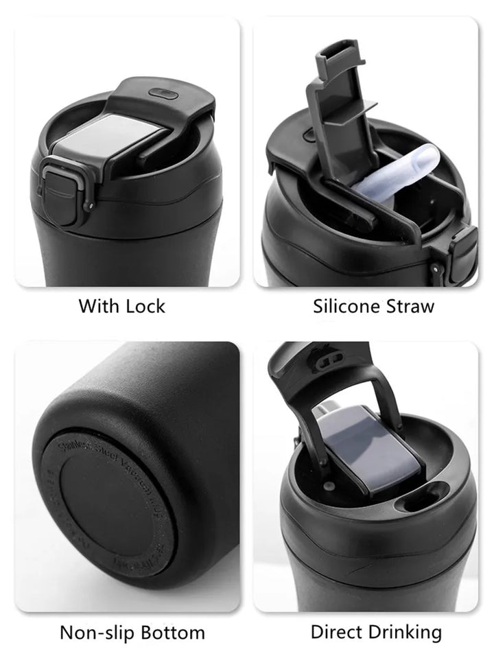 400ml Double Stainless Steel Coffee Thermos Mug With Straw Multifunctional Car Vacuum Flask Portable Travel Insulated Cup
