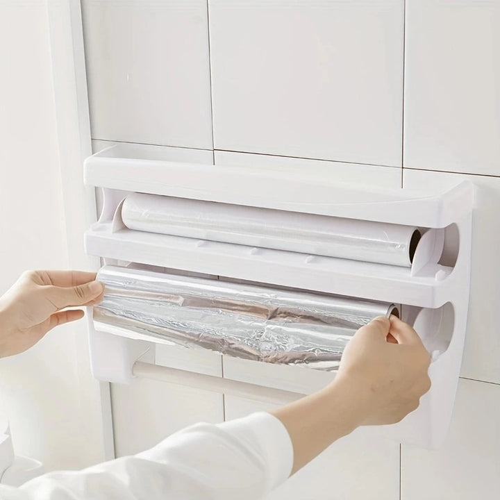 1PC Kitchen Shelf Cling Film Organizer with Cutter, Tin Foil Cutting, Paper Towel Holder, Towel Rack Multifunctional Storage
