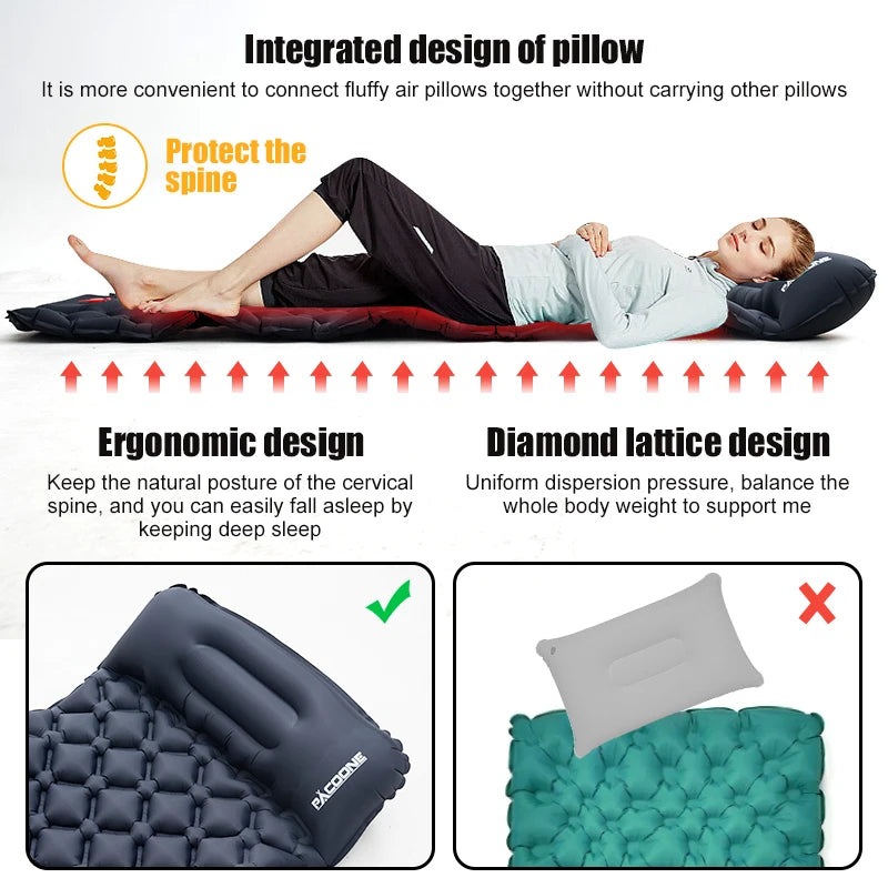 "ultralight camping sleeping pad for side sleepers with pillow"