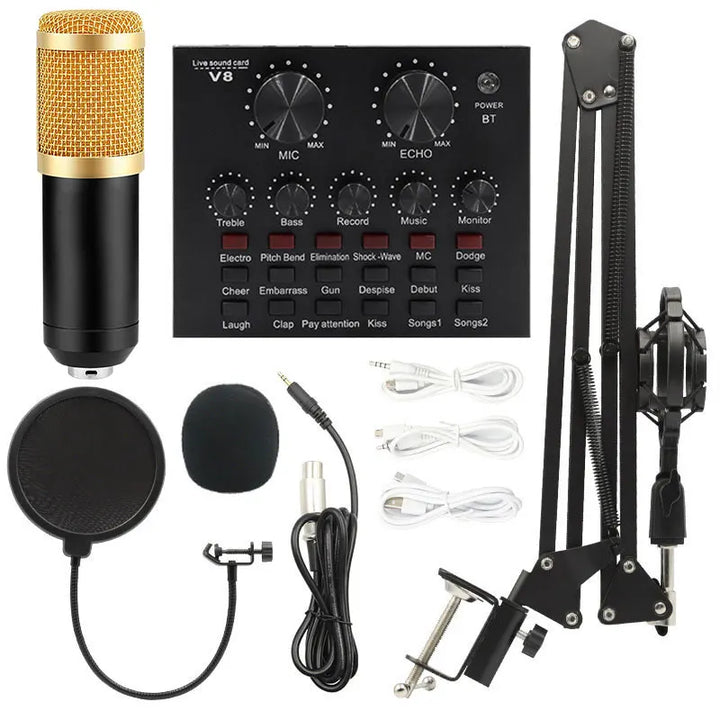 Bm800 Condenser Microphone V8 Mobile Phone Sound Card Anchor Computer Recording Stand Live Streaming Online Usb Cantilever Brack