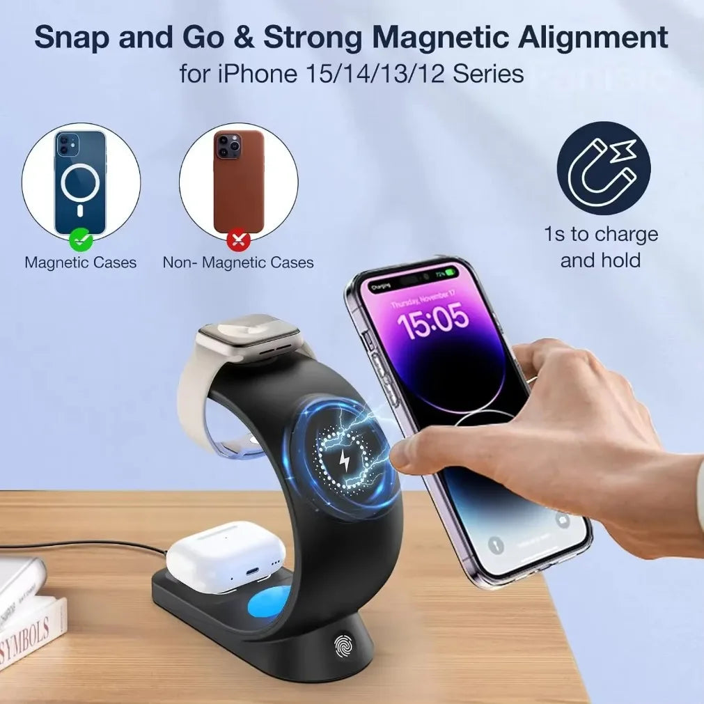 foldable 3 in 1 wireless charger for iPhone iWatch AirPods.