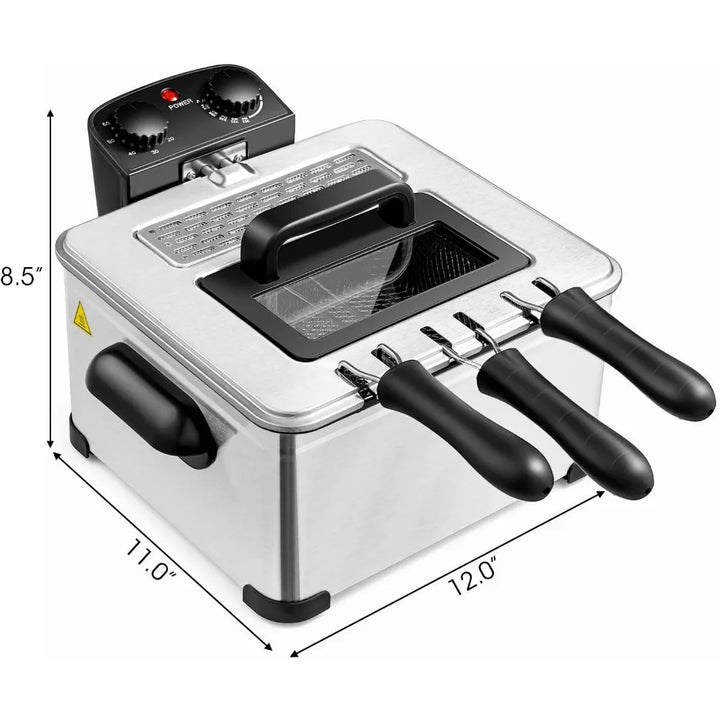 Electric Deep Fryer with 3 Baskets, Frier Cookers Home Fryer,Lid with View Window, Adjustable Temperature and Timer