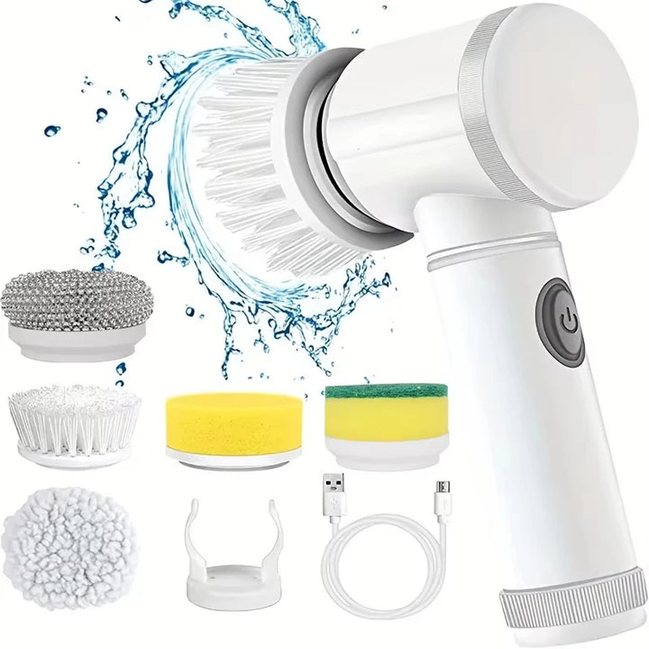 Electric 5 in 1 Powerful Cleaning Brush Spin Scrubber Brush Deep Cleaning with 5 Replaceable Heads For Bathroom Kitchen