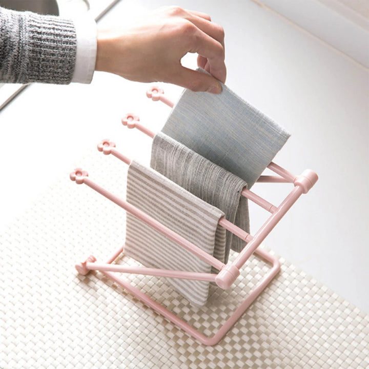 Countertop Dishcloth Drying Rack 4 Arms Folding Vertical Hand Towel Stand Dish Rag Storage Holder for Kitchen Washcloth Holder