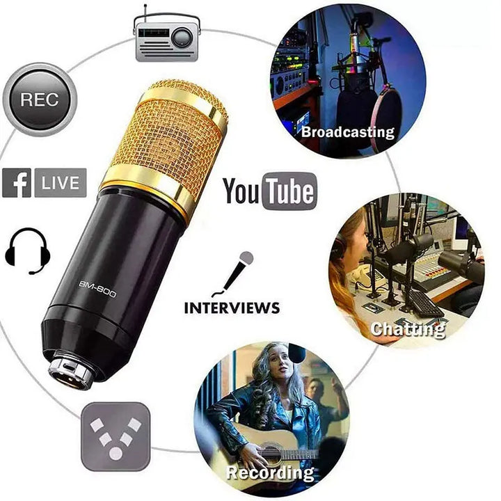 Bm800 Condenser Microphone V8 Mobile Phone Sound Card Anchor Computer Recording Stand Live Streaming Online Usb Cantilever Brack
