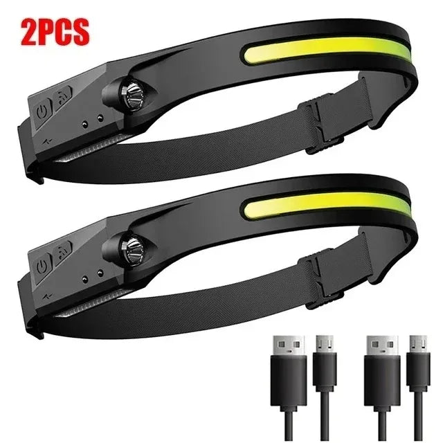 Super Bright Induction Headlamp COB+LED Sensor Head Flashlight Built in Battery USB Rechargeable For Camping Fishing Work Lights