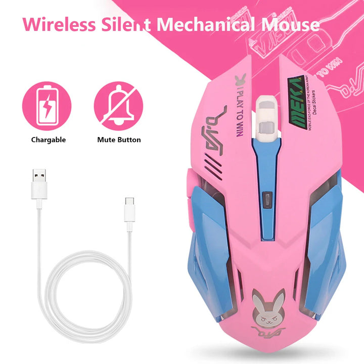 2.4GHz Wireless Mechanical Gaming Mice 2400DPI Breathing Optical Mouse Adjustable Ergonomic 6 Buttons Mute Mouse for Gamer PC