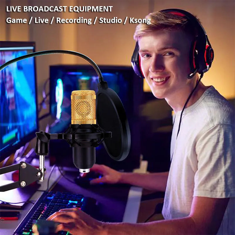 Bm800 Condenser Microphone V8 Mobile Phone Sound Card Anchor Computer Recording Stand Live Streaming Online Usb Cantilever Brack