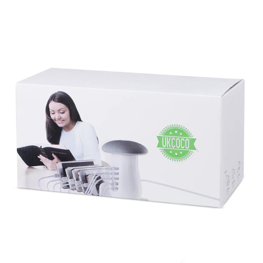 Five Ports Charging Station Desk ganizer With Mushroom Lamp Safety System For Tablet Mobile Phone Accessories Dust Plug White
