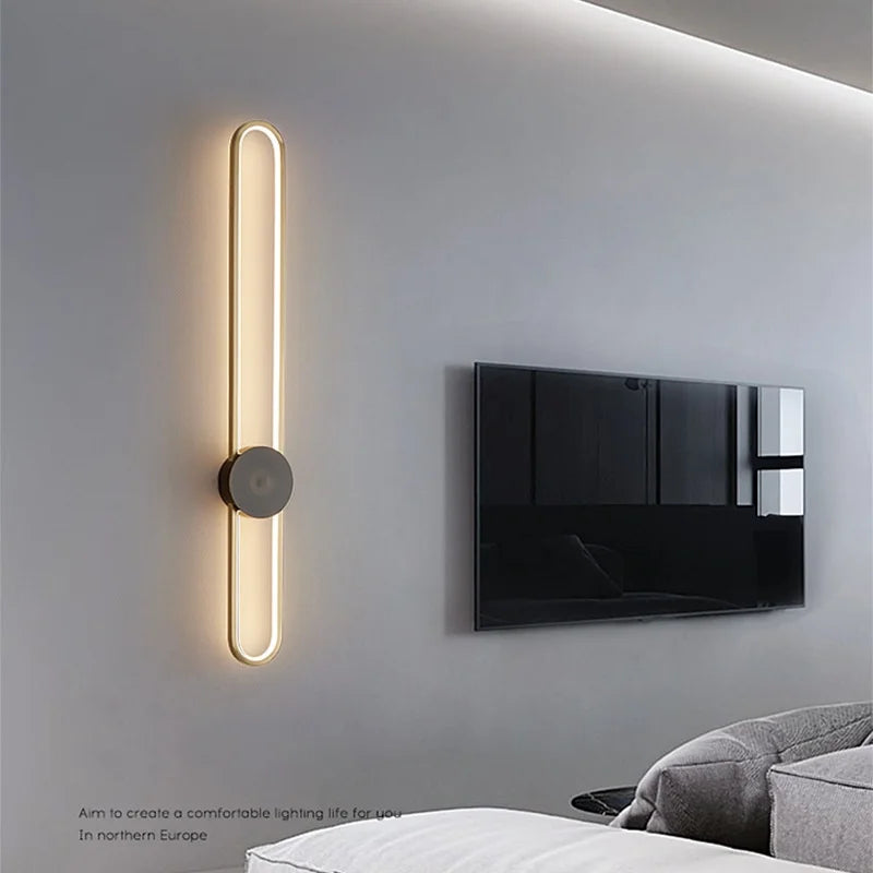"modern led wall sconce mounted on white wall"