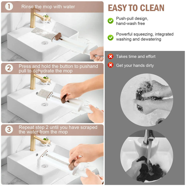 Self Squeezing Mop Microfiber Portable Mini Mop Hand Wash Free Cleaning Mop with 4 Replacement Cloth Pad for Bathroom Kitchen