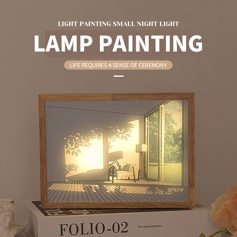 "sunset projection lamp glowing on bedroom wall"
