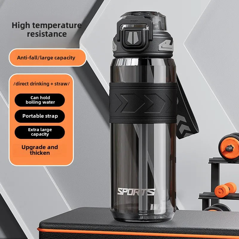Summer Sports Water Bottle Cup Large Capacity Suitable for Adult High Temperature Resistant Straw Plastic Cup Portable Bottle