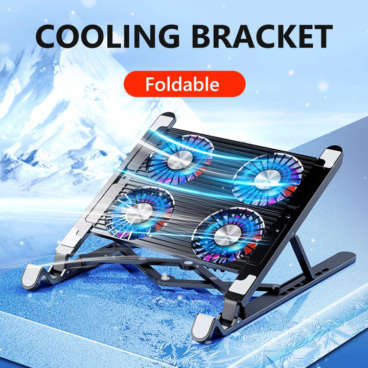 Gaming PC Laptop Cooler ABS/Aluminum Alloy 2/4 Silent Fan Foldable Laptop Cooling Pad Support Portable Height Adjustable Stand