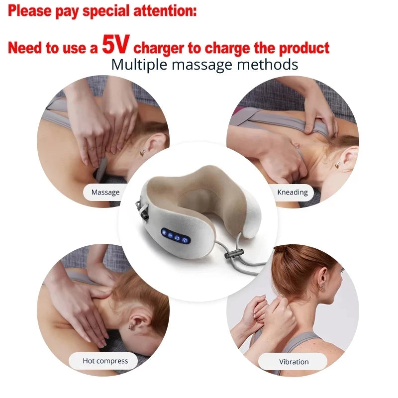 Electric Neck Massager Vibration U Shaped Pillow Multifunctional Shoulder Cervical Massager Heating  Relax Massage Pillow