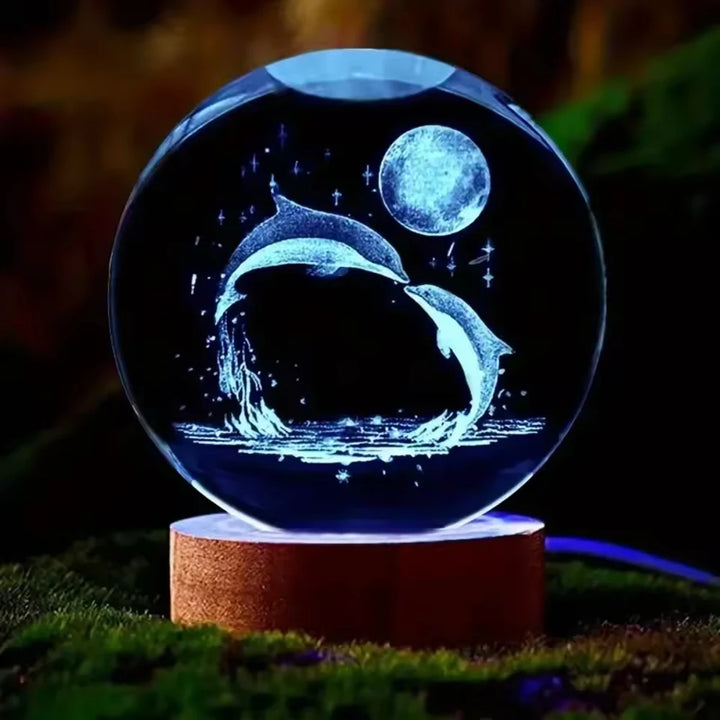 1pc 3D Dolphin Moon Crystal Ball, Birthday Gift To Wife Friend 3D Laser Etched Marine Animal Indoor Statue Lamp Decoration