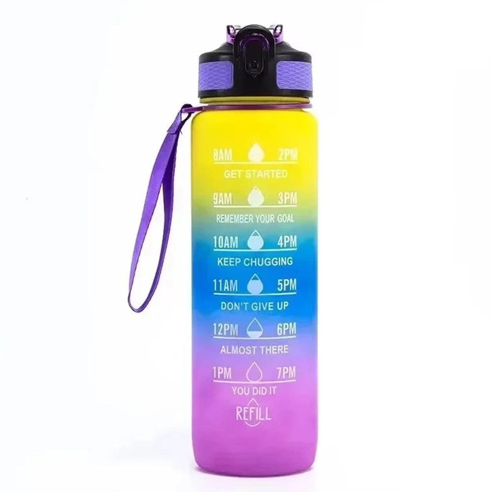 1000ml Leak Proof Water Bottles with Times to Drink and Straw Motivational Drinking Sports Water Bottle for Fitness Gym Outdoor