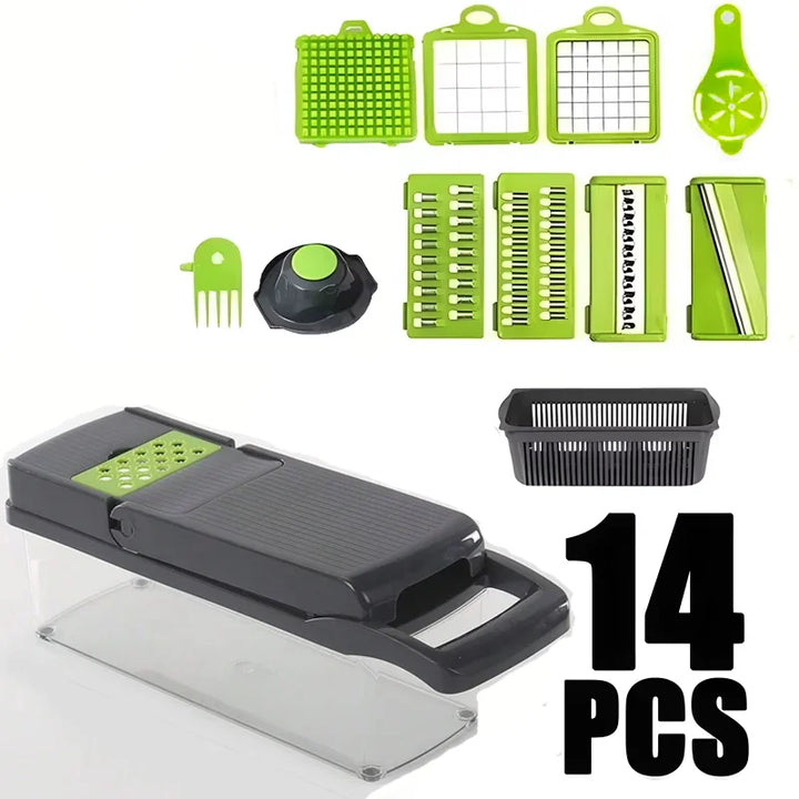 14/16pcs Multifunctional Vegetable Slicer Cutter Food Grade Shredder with Basket Fruit Potato Onion Mincer Chopper Carrot Grater