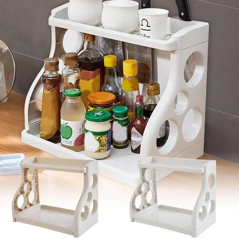 Kitchen Counter Shelf Large Capacity Spices Organizer 2-Tier Kitchen Shelf Compact Knives Stand Space Saving Removable Storage
