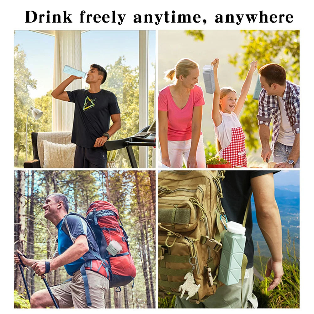 collapsible water bottle with silicone holder.
