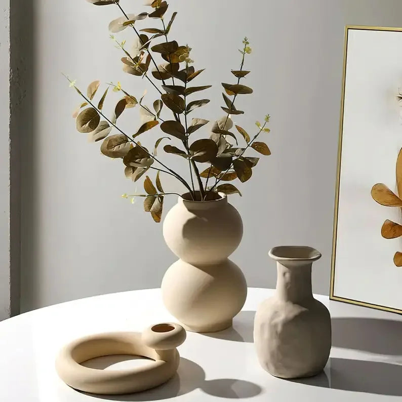 Nordic polygon ceramic vase with matte finish