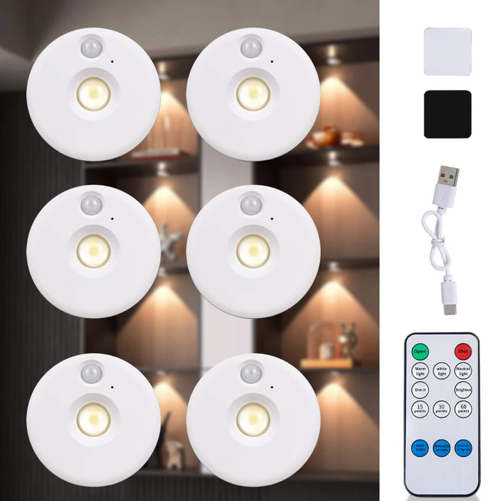 PIR Motion Sensor LED Under Cabinet Lamp Dimmable Rechargeable Night Light Stairs Closet Room Aisle Tube Bar Detector Bulb