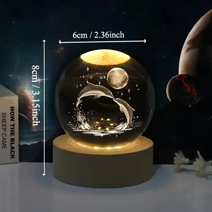 1pc 3D Dolphin Moon Crystal Ball, Birthday Gift To Wife Friend 3D Laser Etched Marine Animal Indoor Statue Lamp Decoration