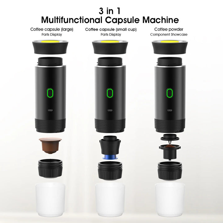 3-in-1 Portable Electric Coffee Maker 20Bar Espresso Machine, Capsule&Powder Compatible for Camping/Office/Travel with Fast Heat