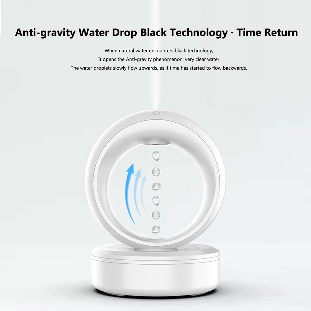 "modern anti gravity humidifier in bedroom setting"