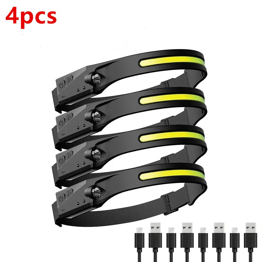 Super Bright Induction Headlamp COB+LED Sensor Head Flashlight Built in Battery USB Rechargeable For Camping Fishing Work Lights