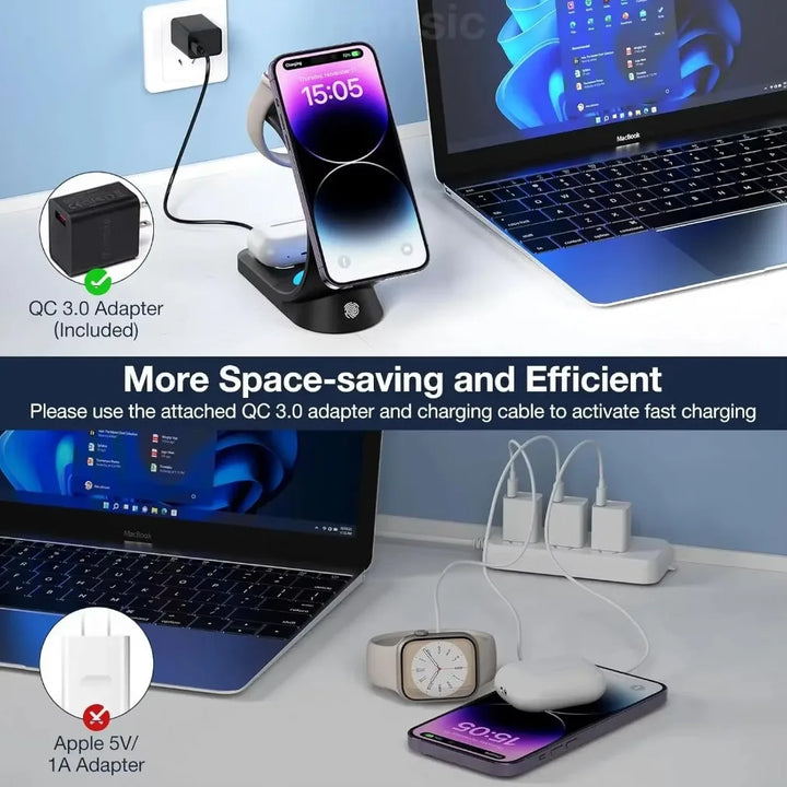 Fast MagSafe wireless charger for iPhone, iWatch, and AirPods.