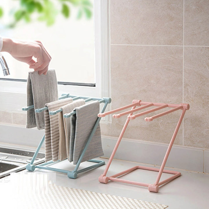 Countertop Dishcloth Drying Rack 4 Arms Folding Vertical Hand Towel Stand Dish Rag Storage Holder for Kitchen Washcloth Holder