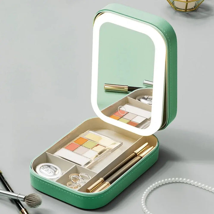 "large capacity cosmetic case with lighted mirror"