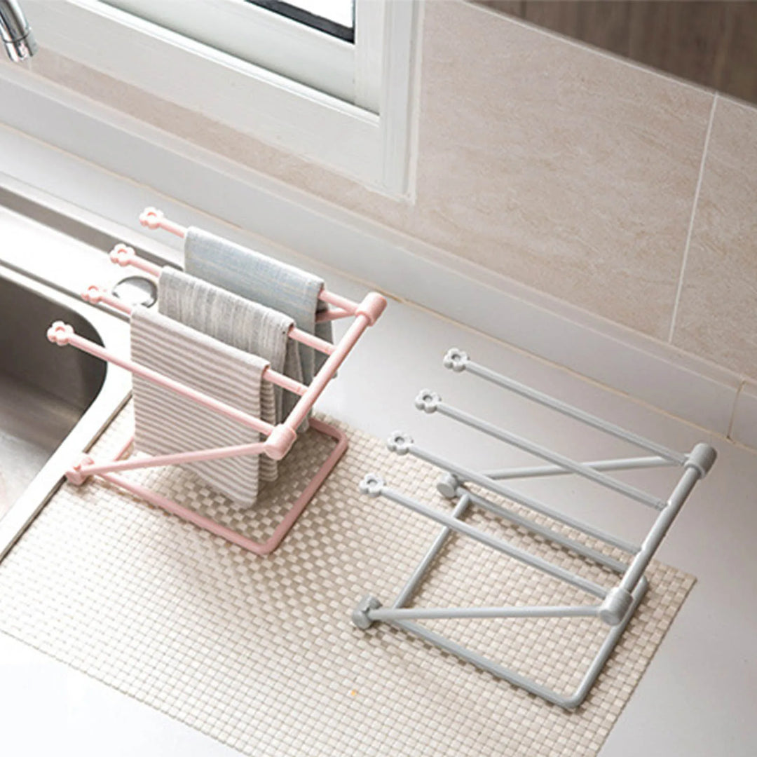 Countertop Dishcloth Drying Rack 4 Arms Folding Vertical Hand Towel Stand Dish Rag Storage Holder for Kitchen Washcloth Holder