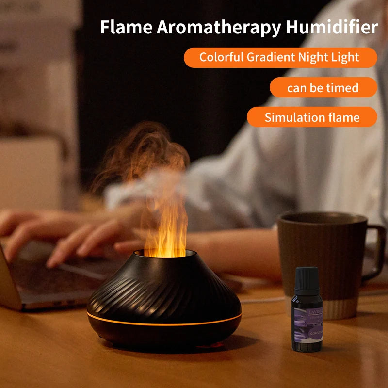 "flame humidifier diffuser with fire light effect"