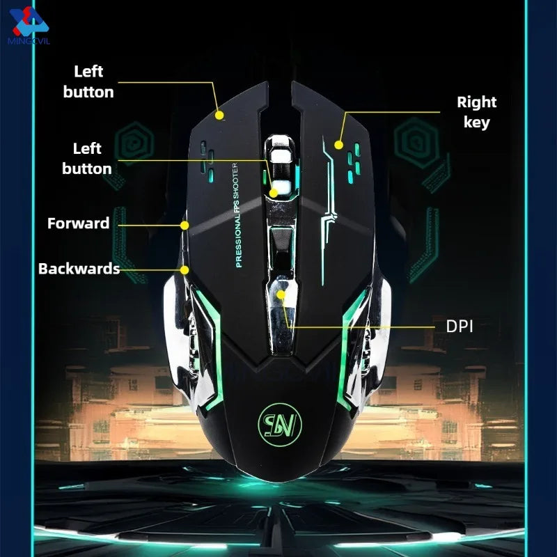 MINGCVIL Rechargeable Wireless Mouse Gaming Computer Bluetooth Mouse USB Mechanical E-Sports Backlight PC Mouse For Computer