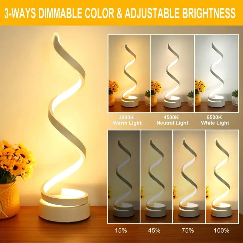 1pcs bedroom bedside lamp - 3-way dimmable touch light USB power supply, modern simple dimmable spiral bedside lamp