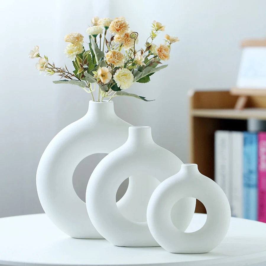 modern white donut vase for decor