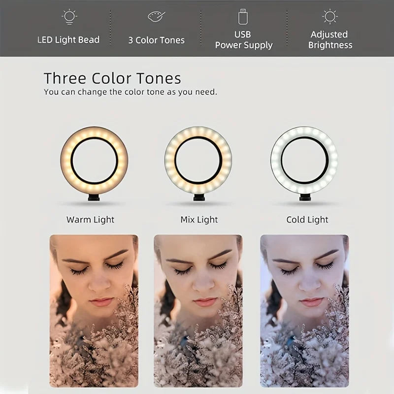 LED Selfie Ring Lamp Selfie Ring Lighting Photographic USB Remote Fill light For TikTok YouTube Video Live Phone Holder & Tripod