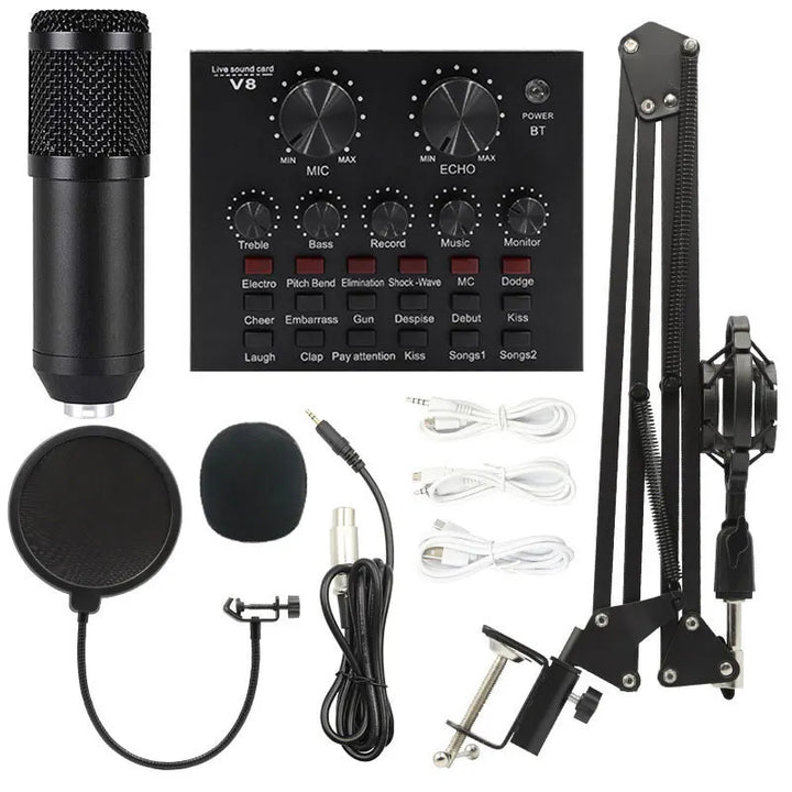 Bm800 Condenser Microphone V8 Mobile Phone Sound Card Anchor Computer Recording Stand Live Streaming Online Usb Cantilever Brack