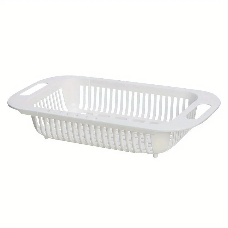Adjustable Over Sink Colander Strainer - Uncharged Plastic Multi-Use Kitchen Prep Gadget for Fruits & Vegetables