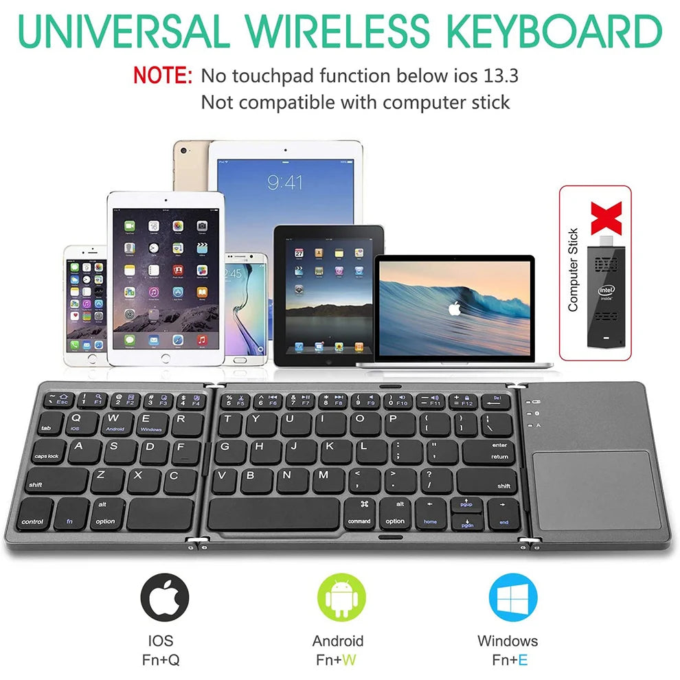 SeenDa Foldable Bluetooth Keyboard with Touchpad Wireless Rechargeable Ultra Slim Pocket Folding Keyboard for Tablet Laptop