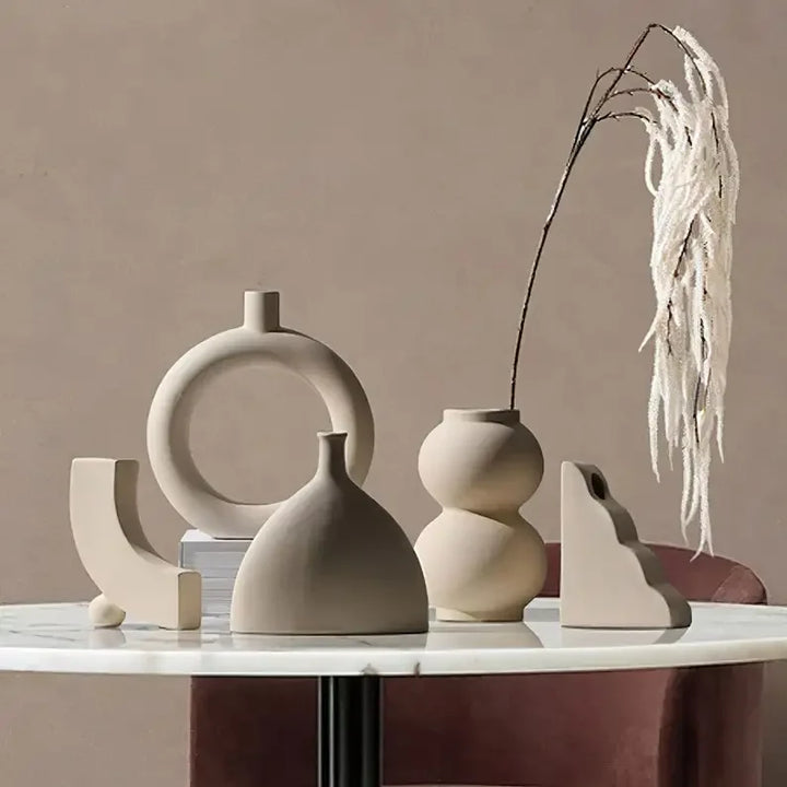 geometric ceramic vase on TV cabinet or shelf