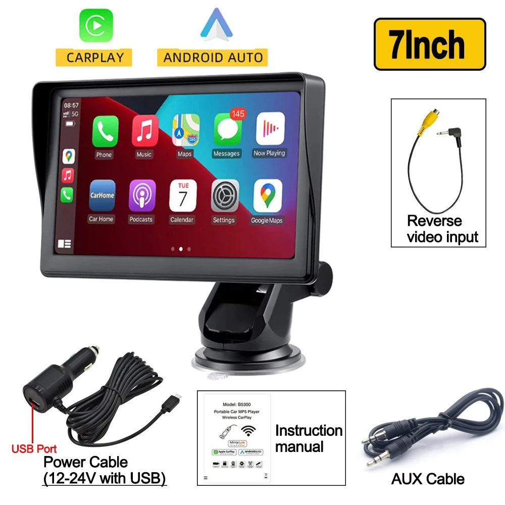 Wireless 7Inch Car Radio Automotive multimedia Carplay Android Auto GPS Navigation Rear View Camera BT AUX For Car Display