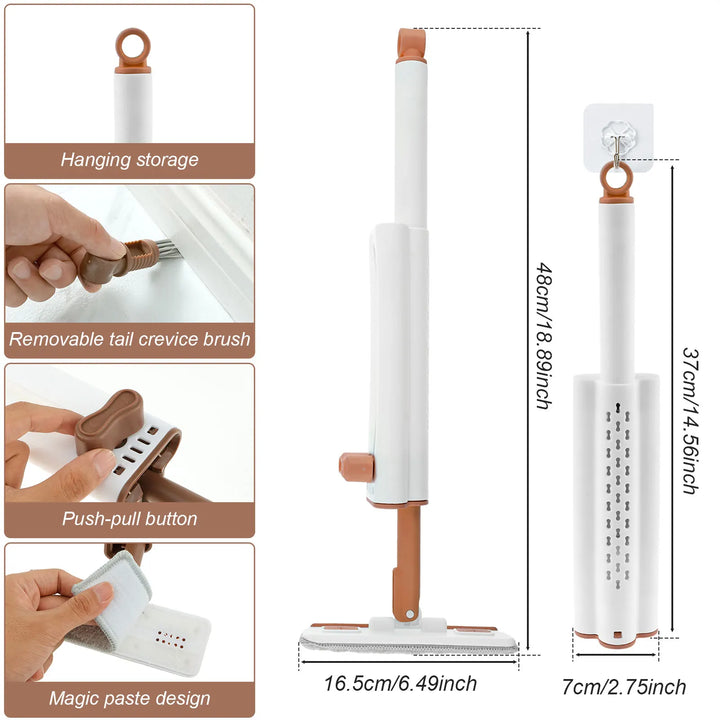 Self Squeezing Mop Microfiber Portable Mini Mop Hand Wash Free Cleaning Mop with 4 Replacement Cloth Pad for Bathroom Kitchen
